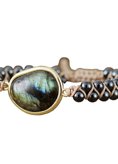 Pulsera de ágata bohemia tejida de doble capa – Joyería para mujer
