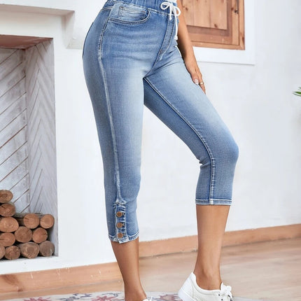 Elastic Waistband Lace-up Stretch Jeans
