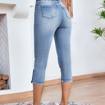 Elastic Waistband Lace-up Stretch Jeans