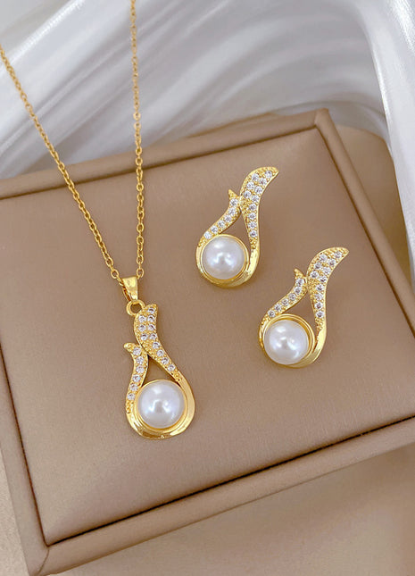 Juego de collar y pendientes de perlas de lujo con diamantes completos