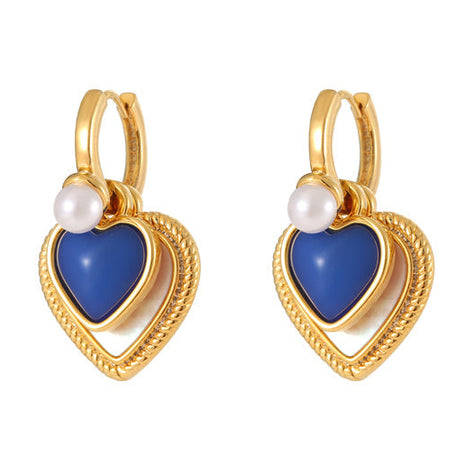 Natural Shell Klein Blue Loving Heart Earrings