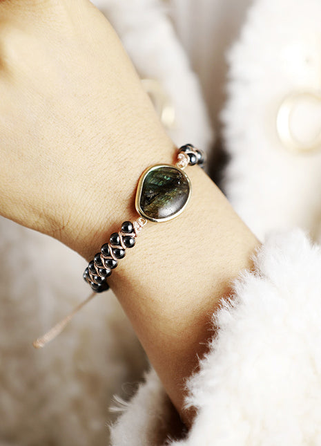 Pulsera de ágata bohemia tejida de doble capa – Joyería para mujer