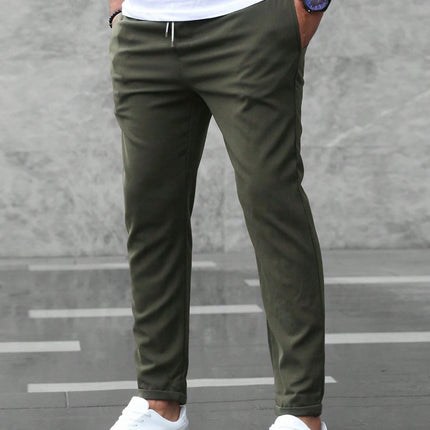 Casual Slim Fit Drawstring Trousers with Pockets