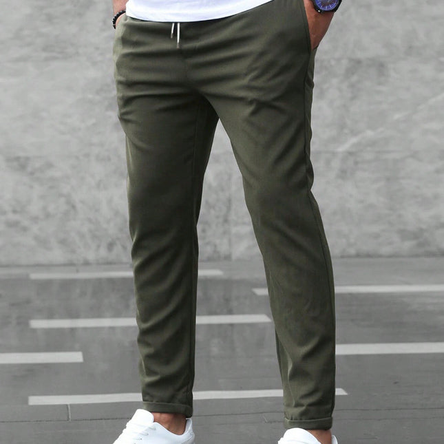 Casual Slim Fit Drawstring Trousers with Pockets
