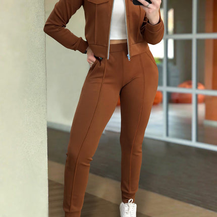 Casual Long Sleeve Coat and Pants Two-piece Set