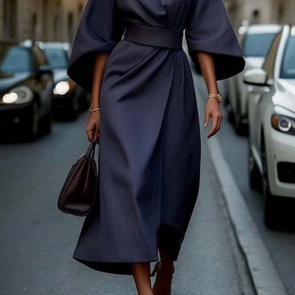 Elegant Loose Batwing Sleeve Waist-tighten Dress
