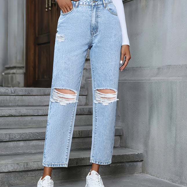 Casual Loose Straight Ripped Denim Jeans