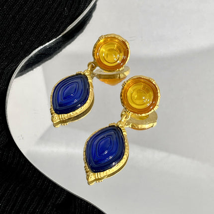 Vintage Yellow & Blue Crystal Earrings