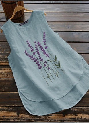 韓国刺繍入りノースリーブクルーネックトップス