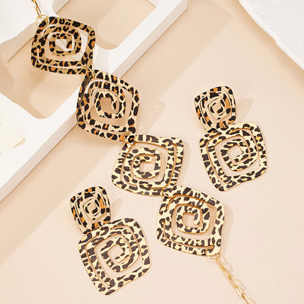 Circle Spiral Leopard Earrings & Necklace Suit