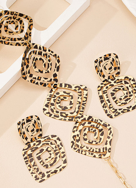 Pendientes y collar con diseño de leopardo en espiral circular