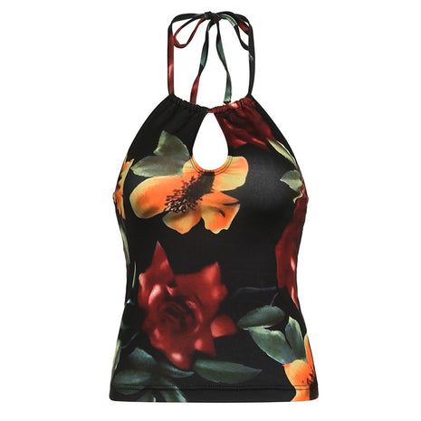 Slim Fit Halter Straps Vest Backless Hollow-out Top