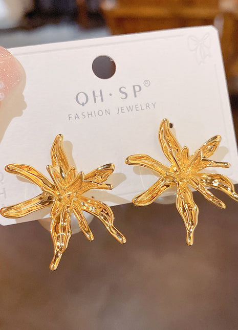Cold Style Metal Flower Exaggerated Pearl Earrings