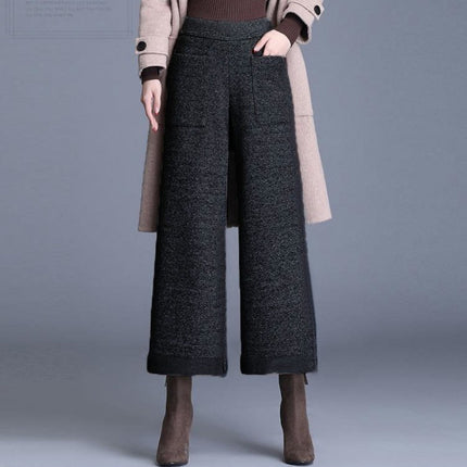 Small Woolen Wide-leg High Waist Cropped Pants