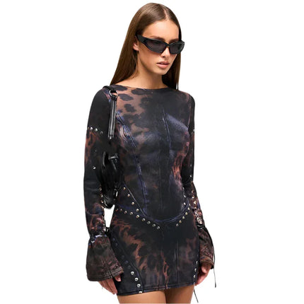 Leopard Metal Buckle Short Dress