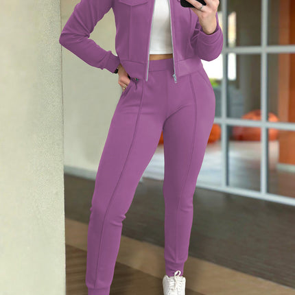 Casual Long Sleeve Coat and Pants Two-piece Set