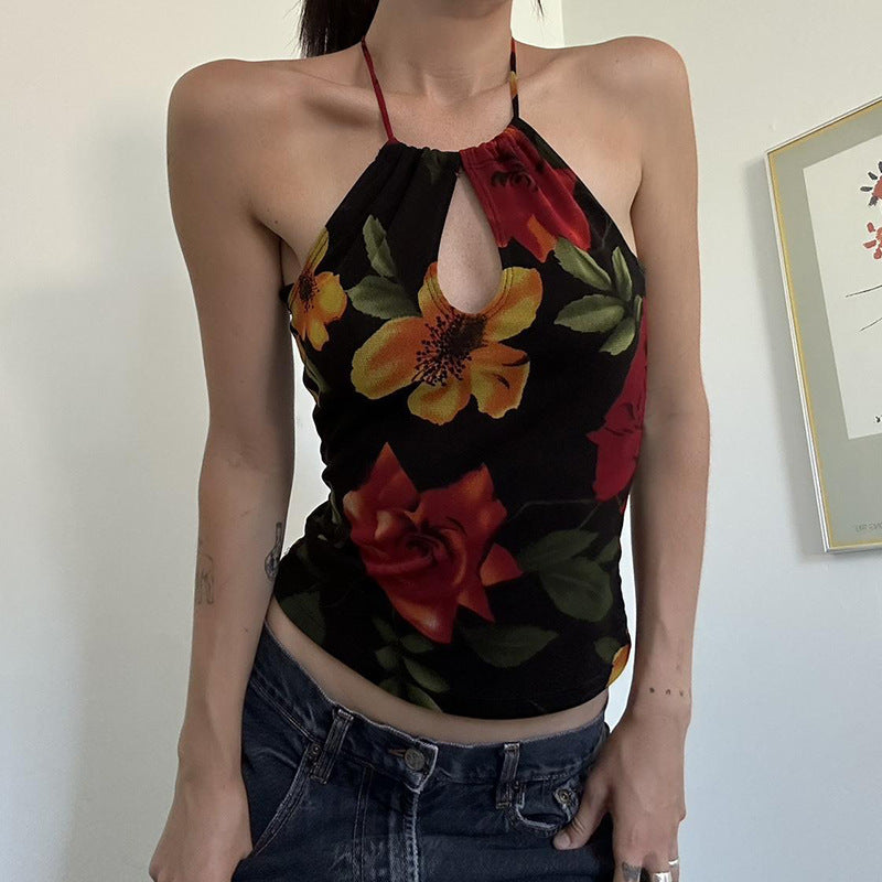 Slim Fit Halter Straps Vest Backless Hollow-out Top