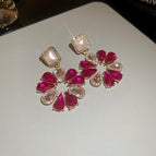 Rose Red Earring Silver Needle