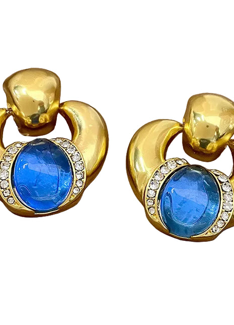 Vintage U-Shape Blue Crystal Earrings