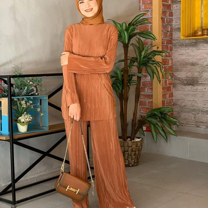 Ethnic Style Loose Casual Pleated Suit Set
