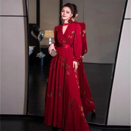 Unique Embroidery Waist-tight Dress