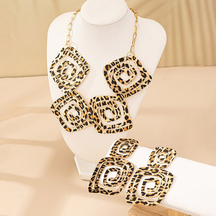 Circle Spiral Leopard Earrings & Necklace Suit