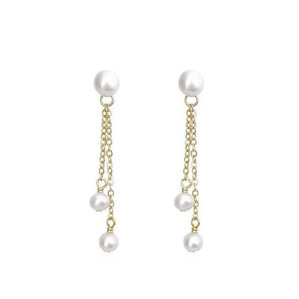 Natural Pearl Long Tassel Earrings