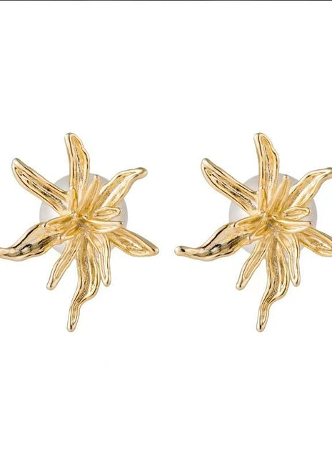 Cold Style Metal Flower Exaggerated Pearl Earrings