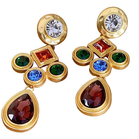 Shaped Red, Green & Blue Crystal Earrings