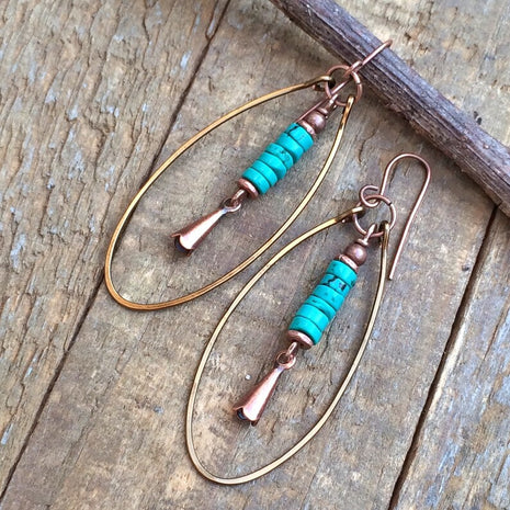 Bohemian Vintage Turquoise Beaded Pendant Earrings