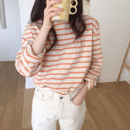 Korean Striped Long-sleeved Loose Inner Top