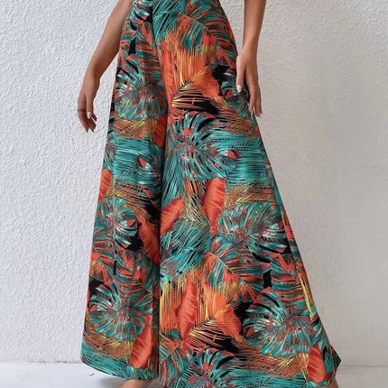 Fashionable Chiffon Floral Wide-leg Pants