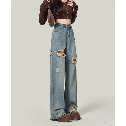 Simple Retro High Street Ripped Jeans