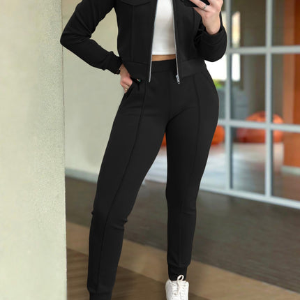 Casual Long Sleeve Coat and Pants Two-piece Set