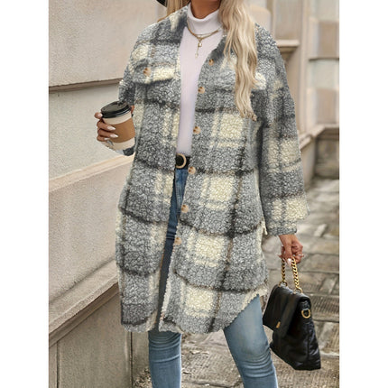 Lapel Colorblock Plaid Sense Padded Coat