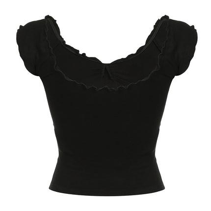 Lace Chest-shaped Waist-tight Exposed Back Short-sleeved Slimming Top