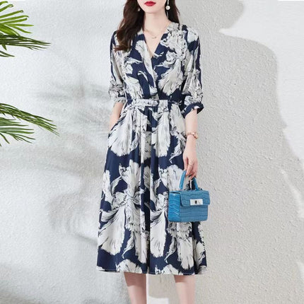 New Waist-controlled Lace-up Mid Sleeve V-neck Dress