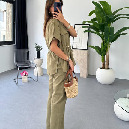 Casual Drawstring Top Trousers and Pants Two-piece Suit
