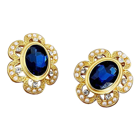Oval Blue Crystal Earrings