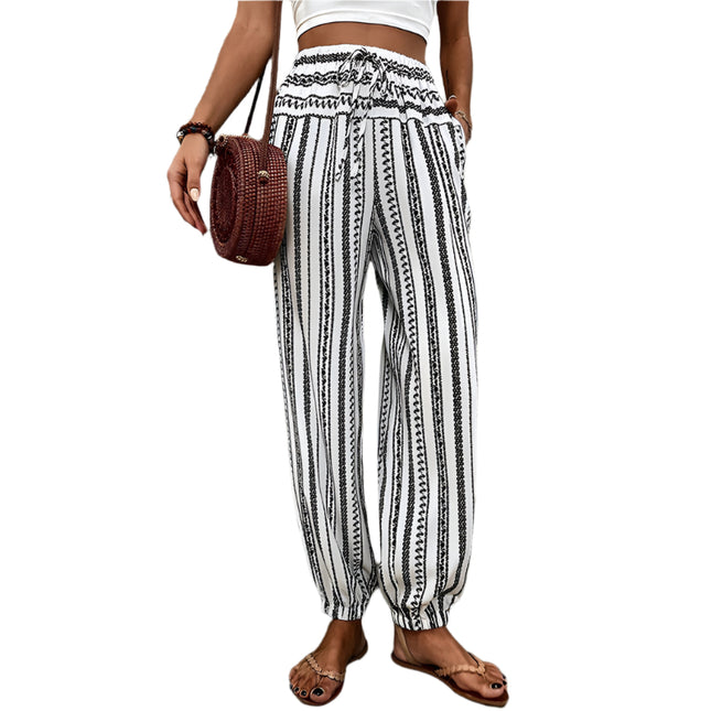 Striped Floral Print Trousers