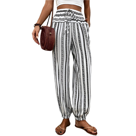 Striped Floral Print Trousers