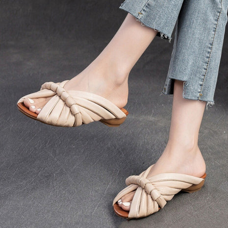 Genuine Leather Single Strap Slides Mule