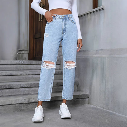 Casual Loose Straight Ripped Denim Jeans