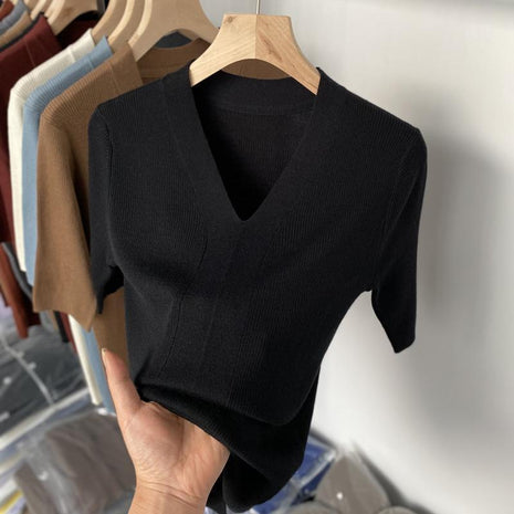 Ice Silk Slim Fit Slim Base Knitwear Short Sleeve
