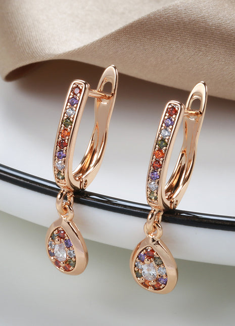 Colourful Zircon Rose Gold Stud Earrings