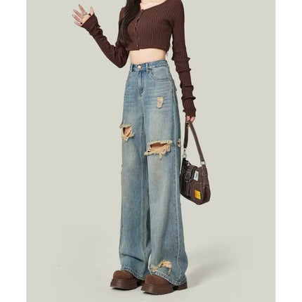 Simple Retro High Street Ripped Jeans
