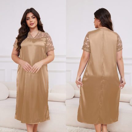 Plus Size Ice Silk Short Sleeve Loose Casual Nightdress