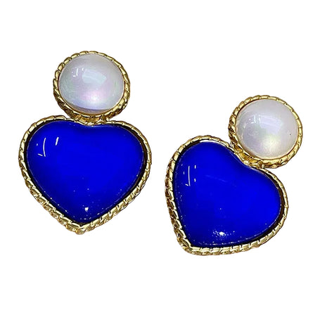 Heart White & Blue Crystal Earrings