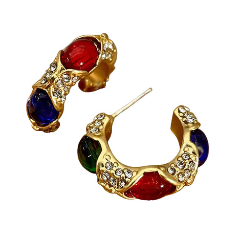 Tide Blue, Red & Green Crystal Earrings
