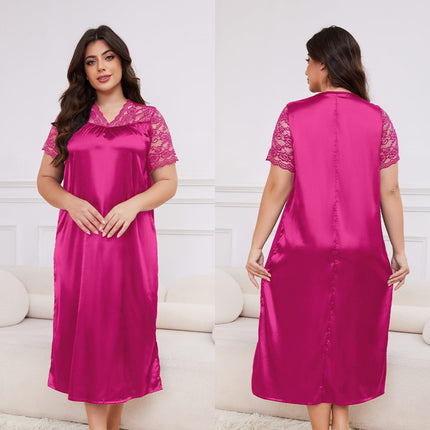 Plus Size Ice Silk Short Sleeve Loose Casual Nightdress